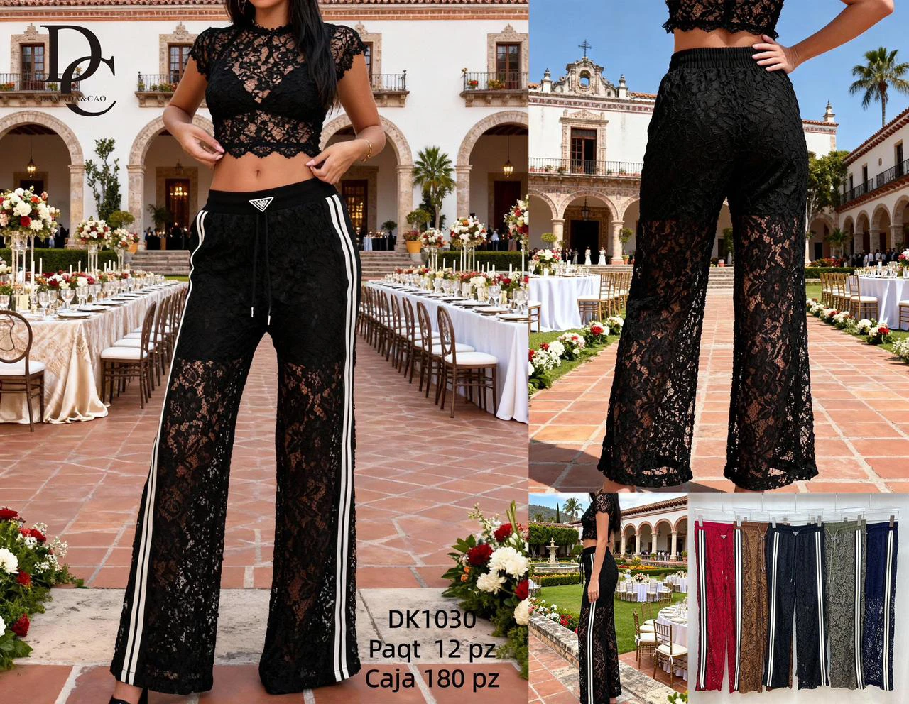 Pantalón de encaje con franjas laterales-DK1030