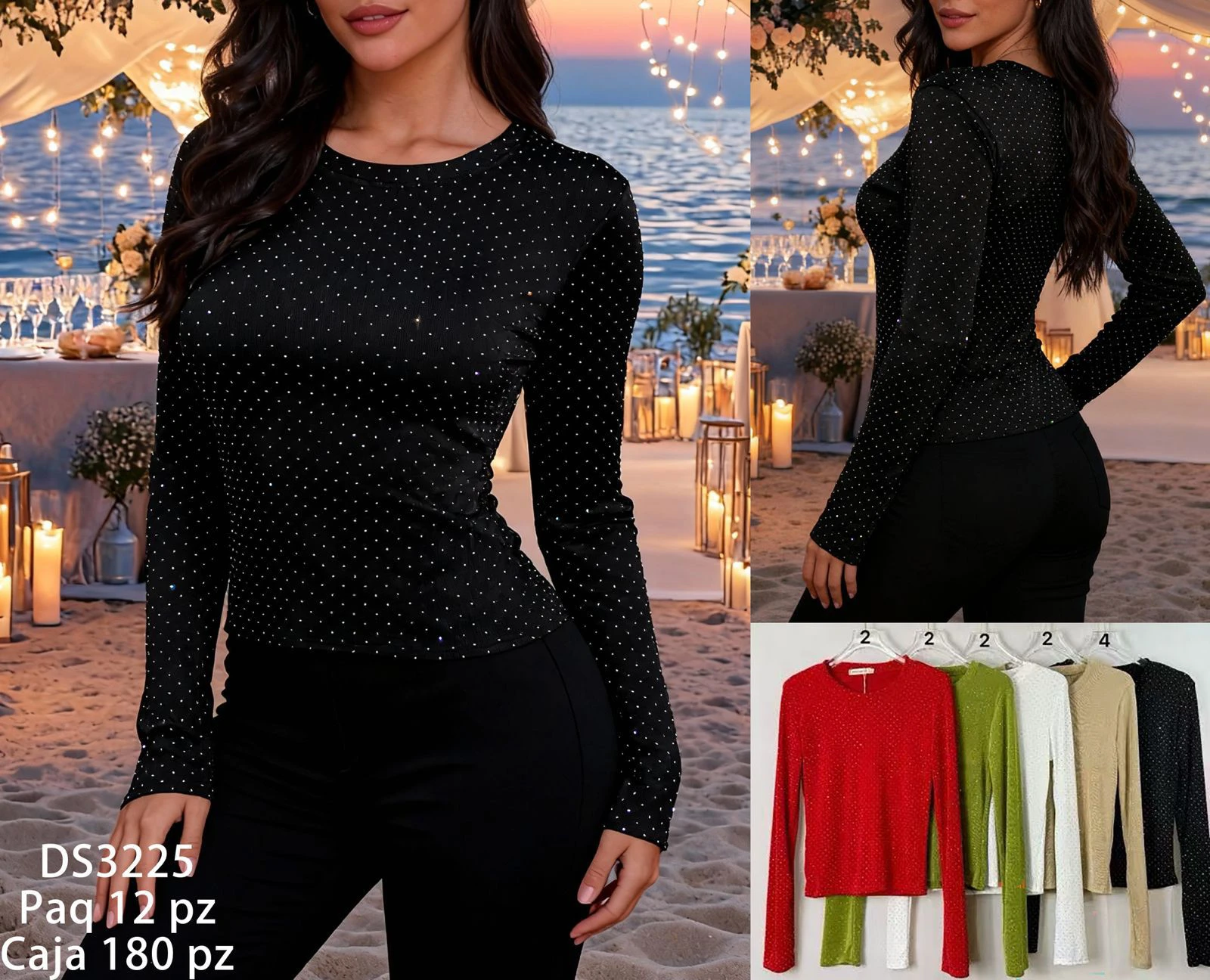 Top de manga larga con pedrería-DS3225