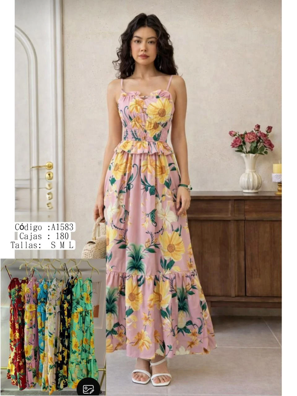 Vestido largo floral con tirantes-A1583