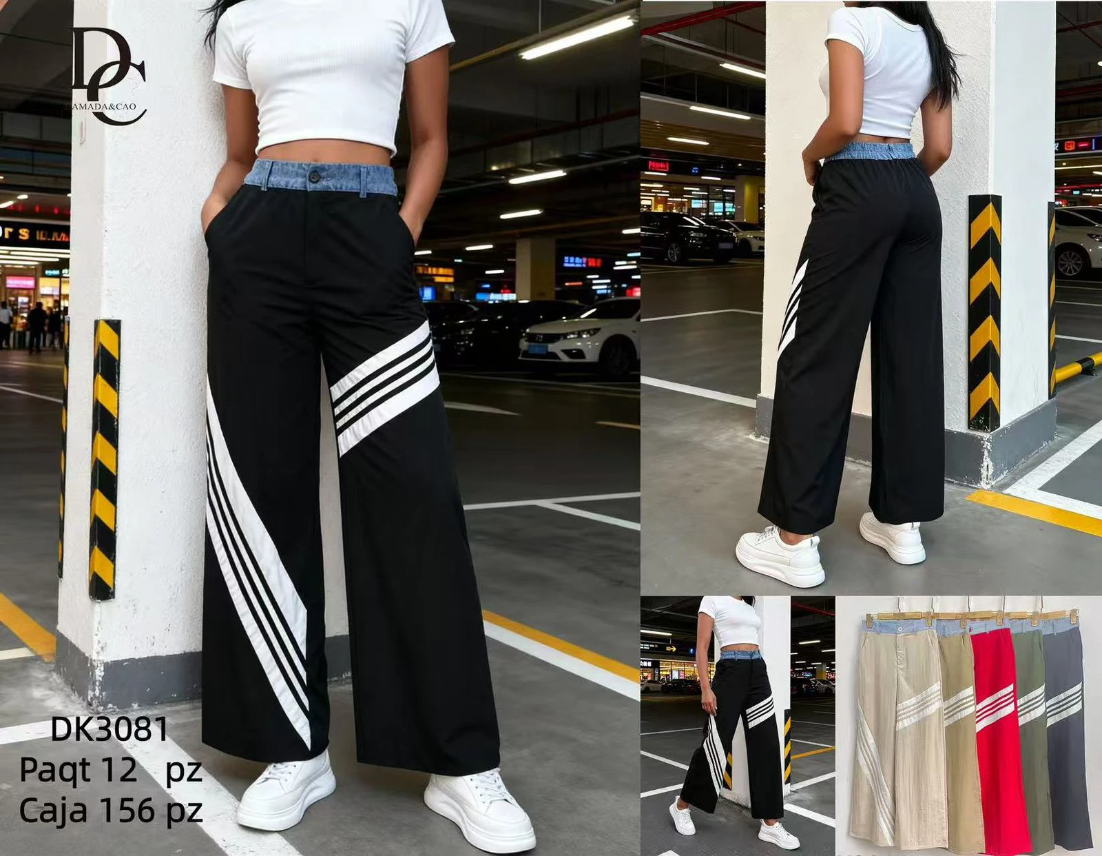 Pantalones anchos con diseño de franjas-DK3081