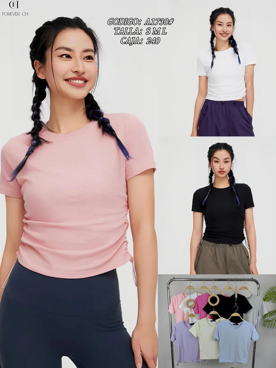 Playera manga corta con ajuste lateral-A1730