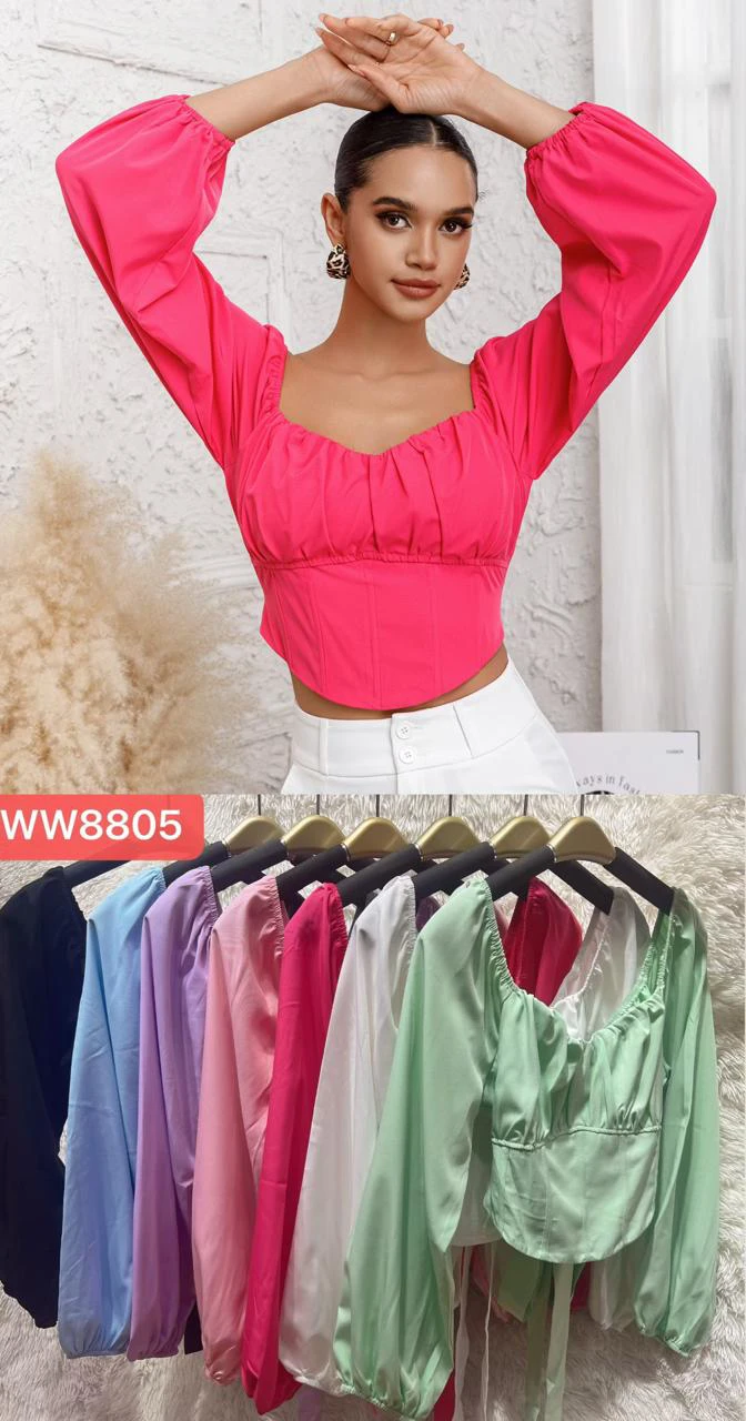 Blusa Crop Top de Manga Larga-WW8805