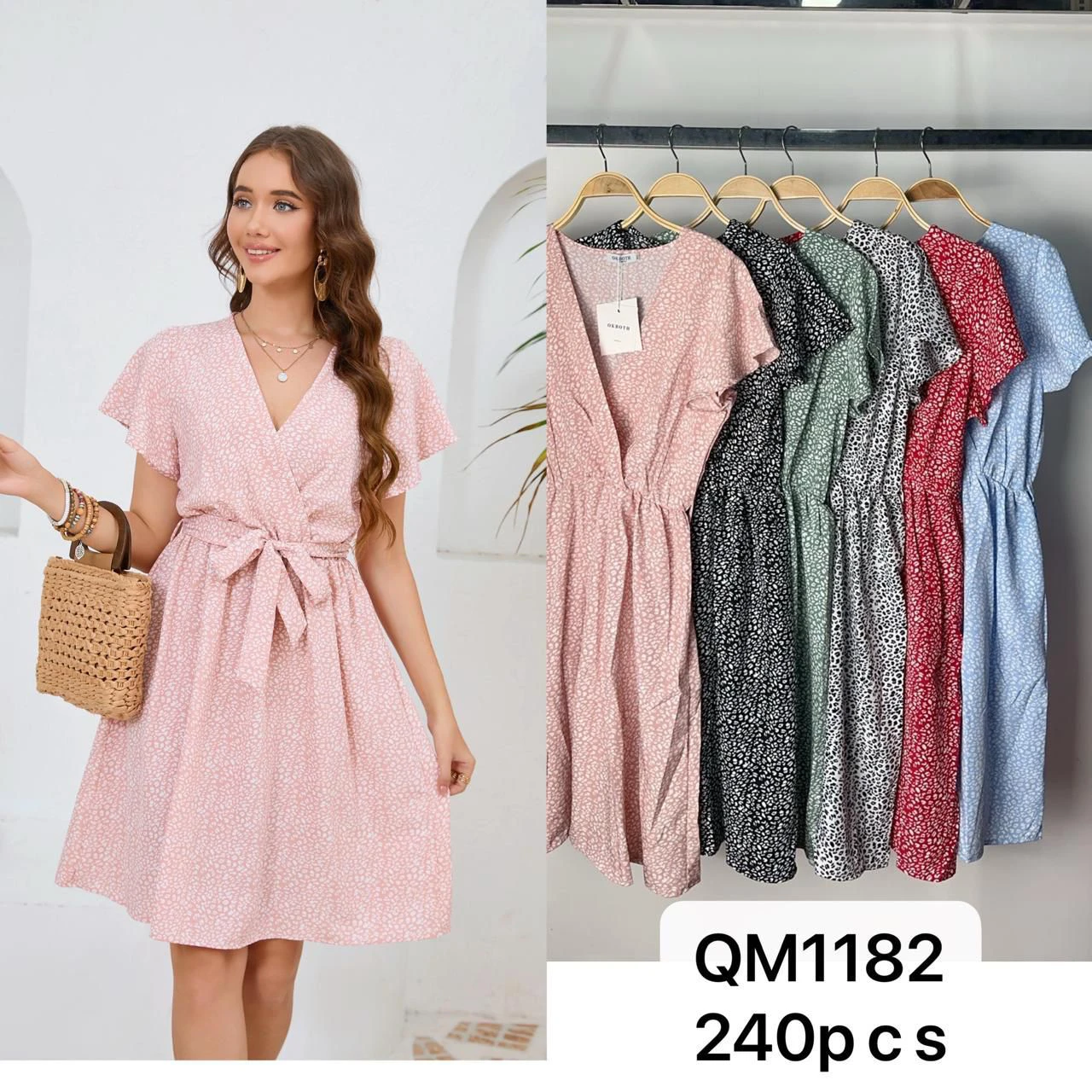 Vestido corto estampado con lazo-QM1182
