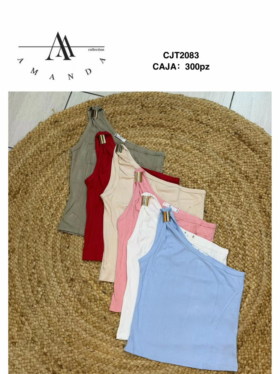 Tops acanalados de un hombro con aro-CJT2083