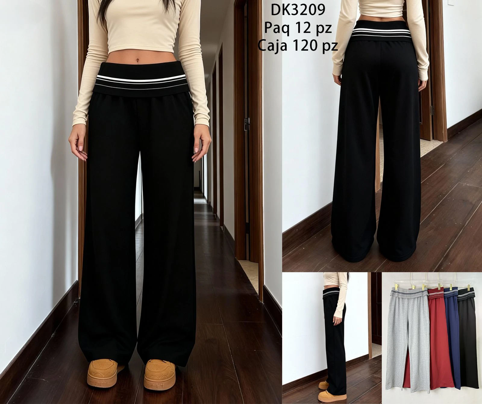 Pantalones anchos con cintura elástica-DK3209
