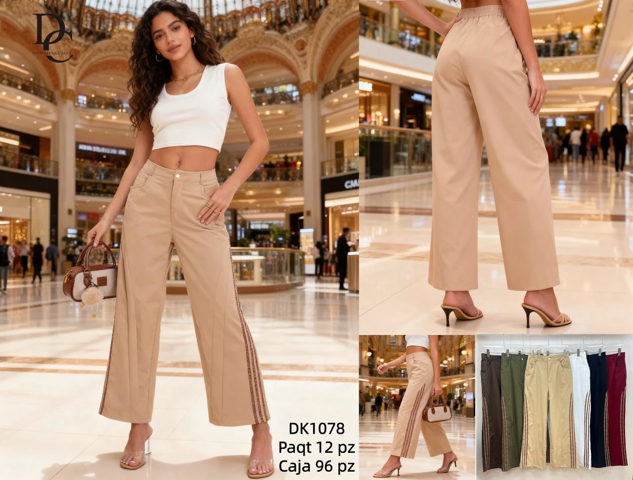 Pantalones de pernera ancha con franjas laterales-DK1078