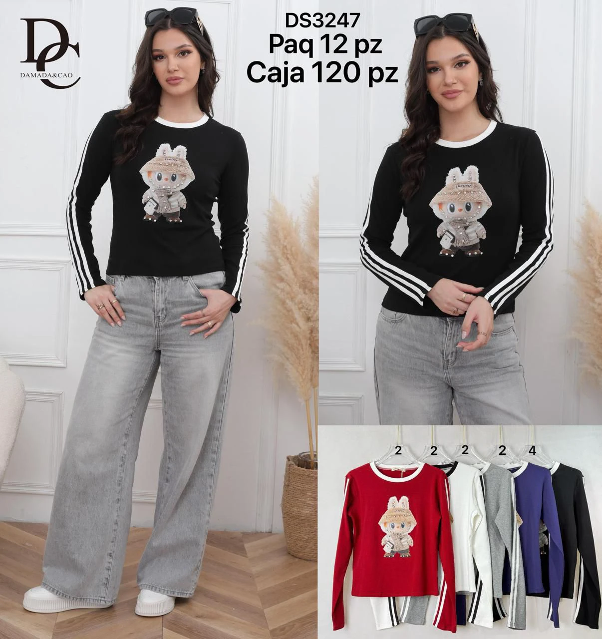 Playera de manga larga con estampado de conejo-DS3247