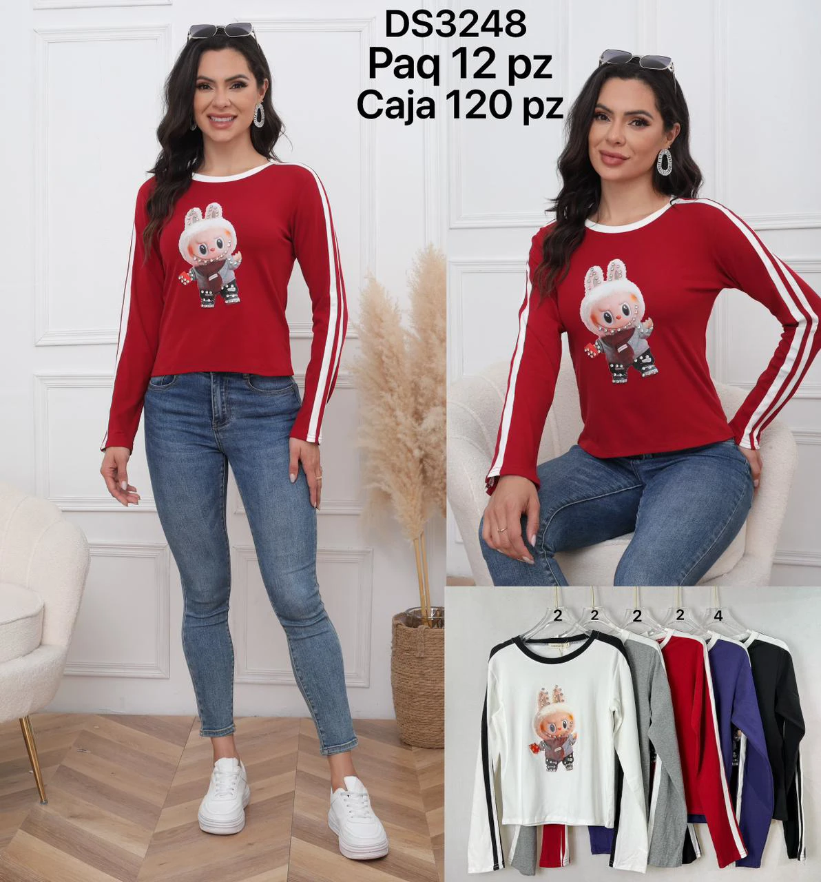 Playera de manga larga con estampado de conejo-DS3248