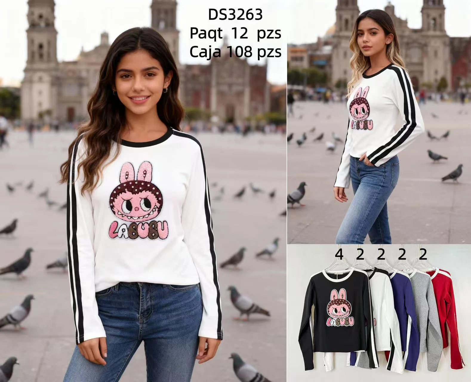 Playera de manga larga con estampado de conejo-DS3263