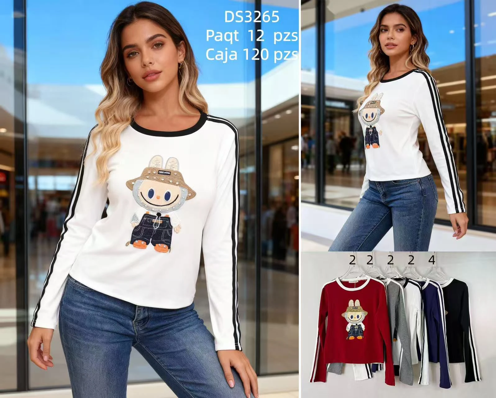 Playera de manga larga con estampado de conejo-DS3265