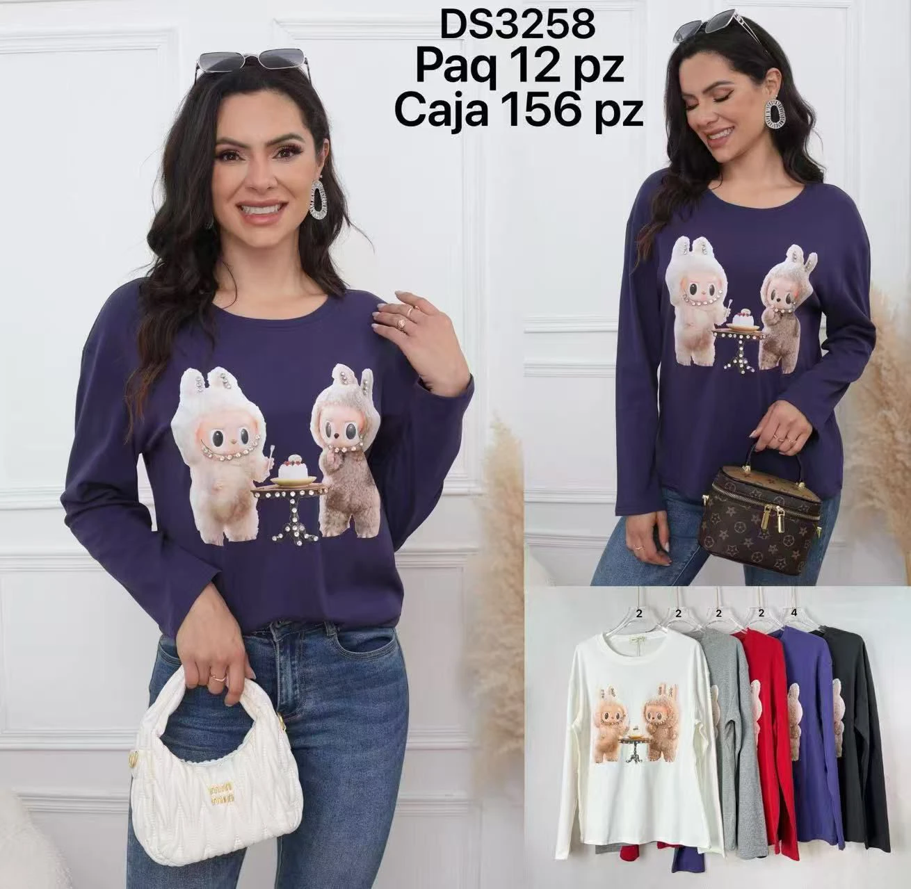 Playera de manga larga con estampado de conejos-DS3258