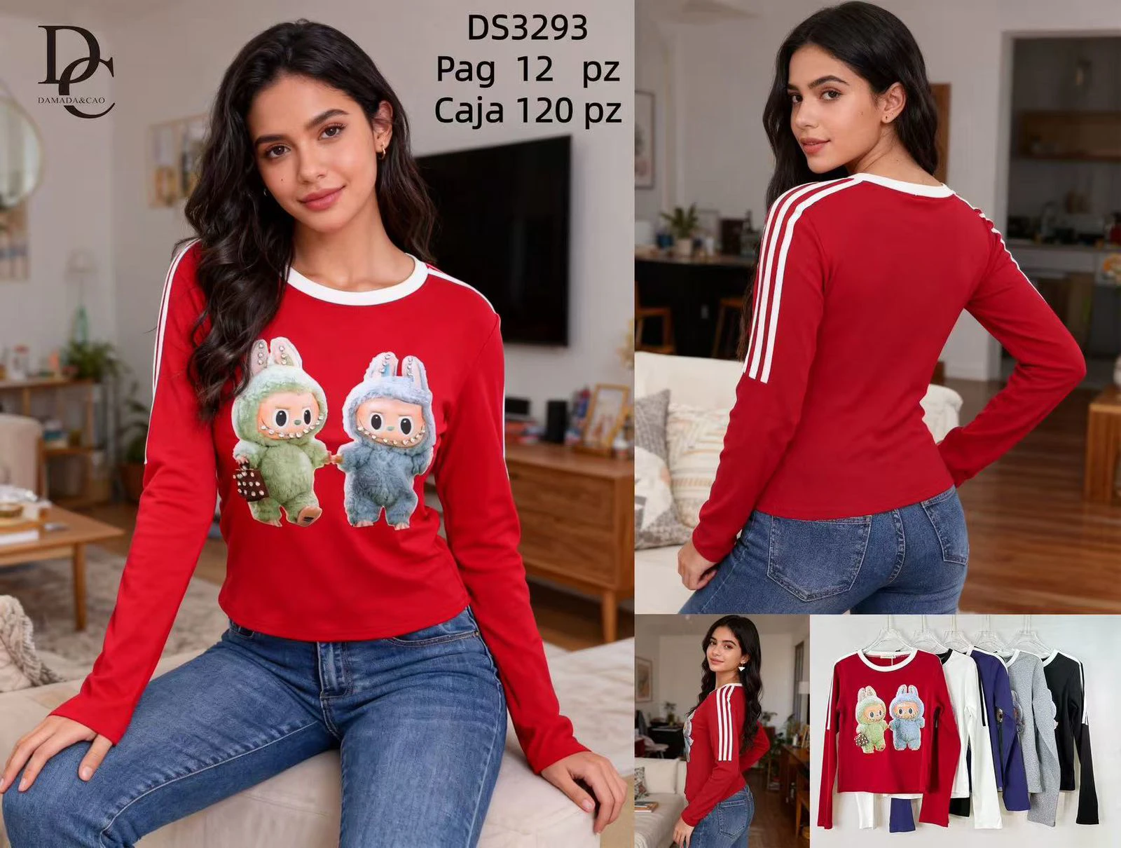 Playera de Manga Larga con Estampado de Conejos-DS3293