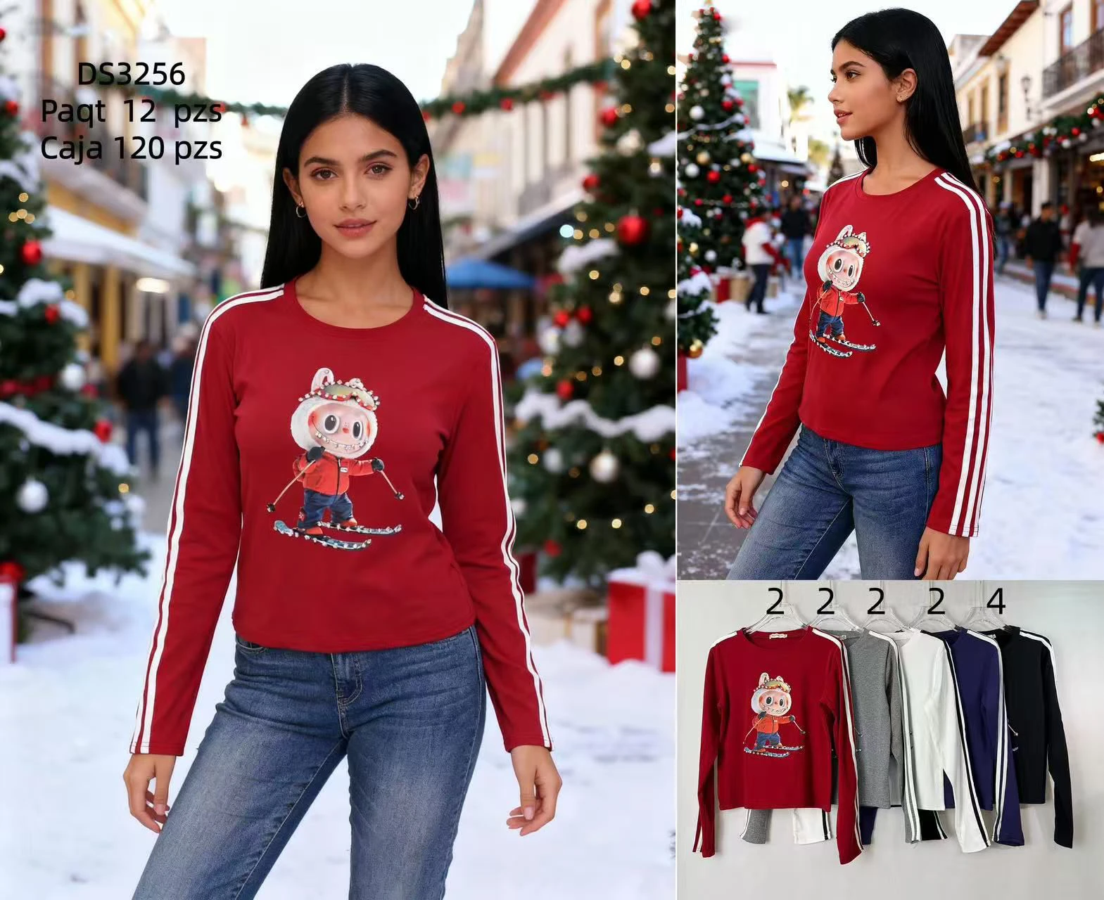 Playera de manga larga con estampado de personaje-DS3256