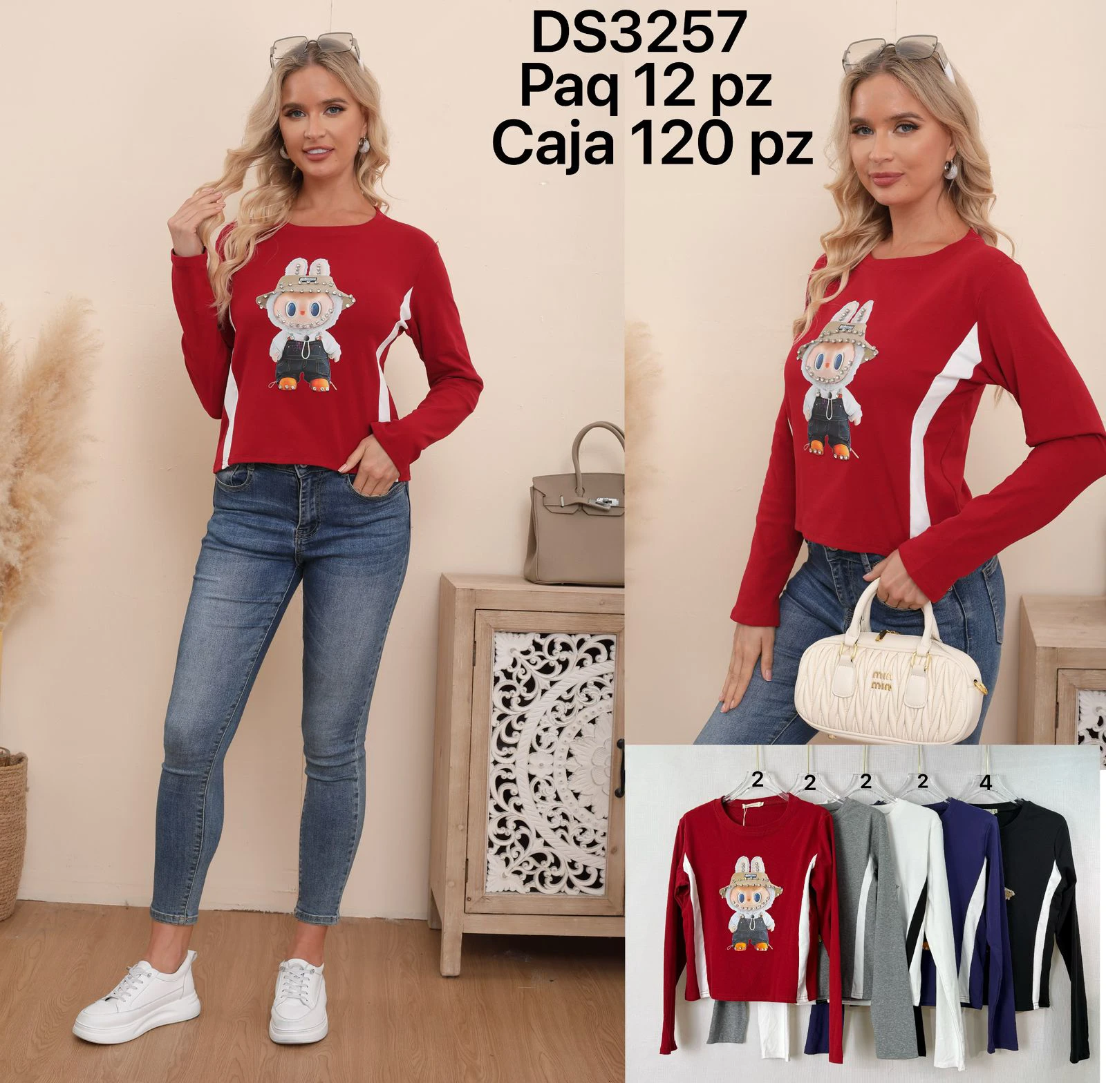 Playera de manga larga con estampado de personaje-DS3257