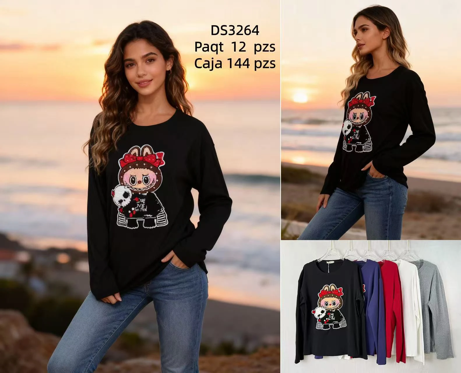 Playera de manga larga con estampado de personaje-DS3264