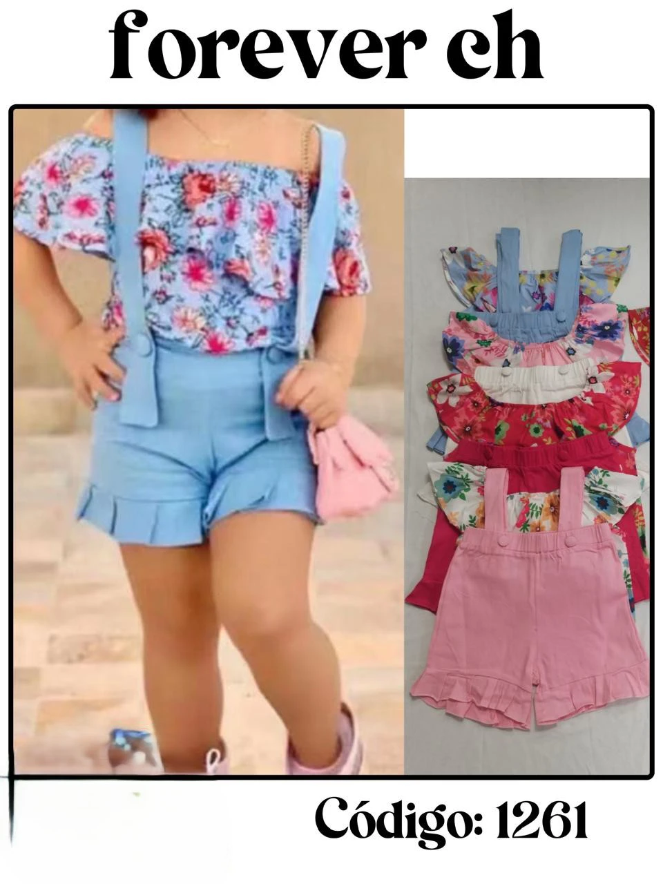 Conjunto infantil floral con tirantes-1261