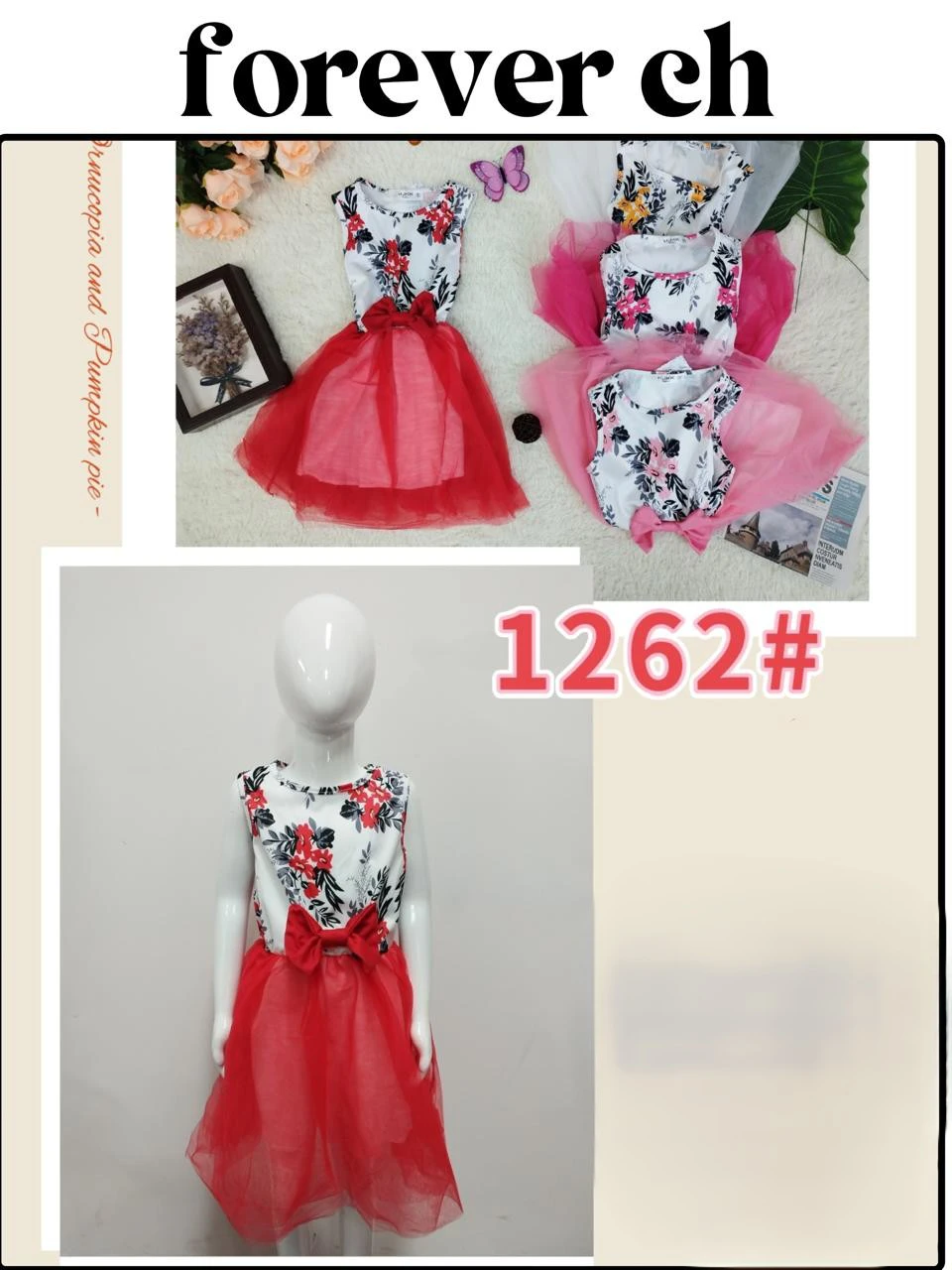 Vestido floral para niña con moño-1262