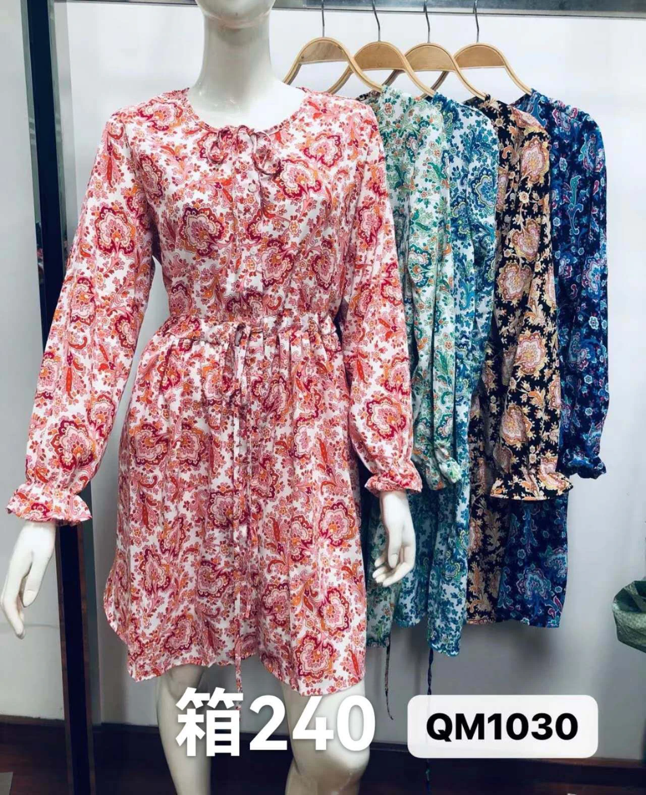 Vestido de manga larga con estampado paisley-QM1030