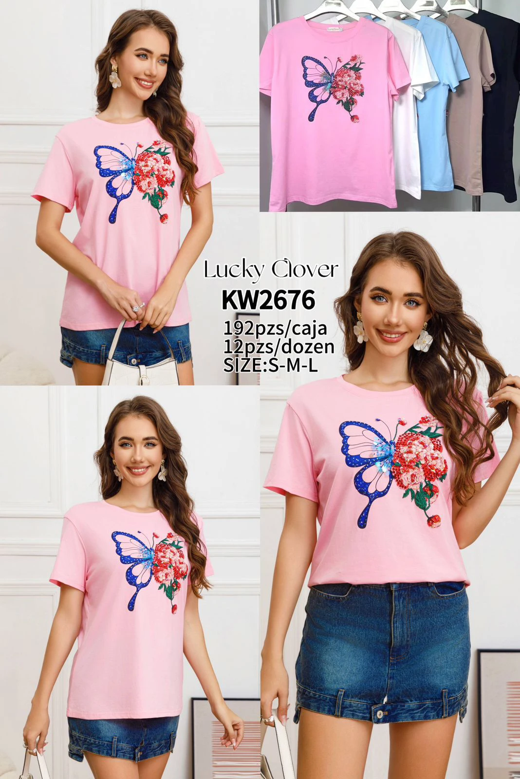 Playera con estampado de mariposa y flores-KW2676