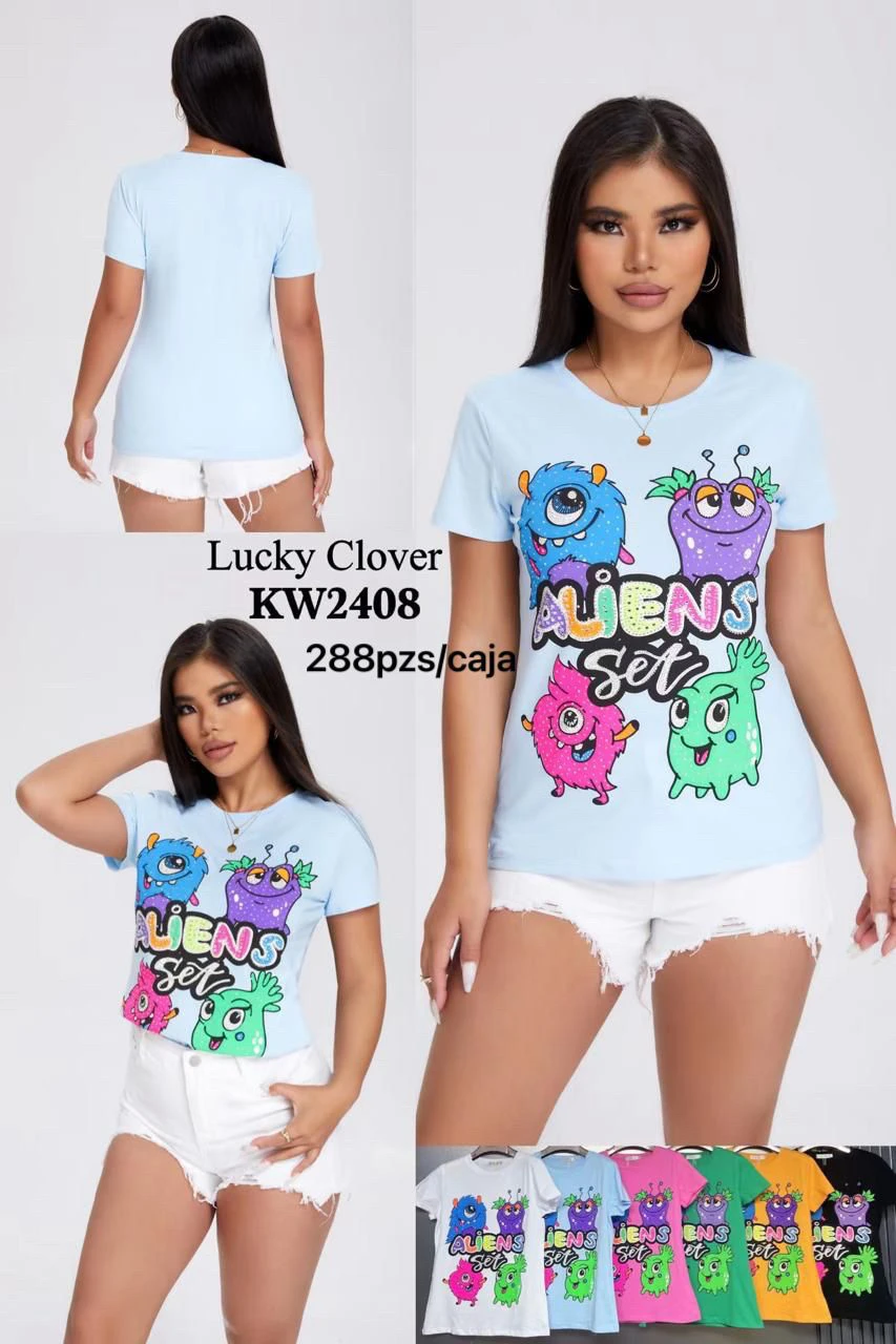 Playera con estampado de monstruos Aliens-KW2408