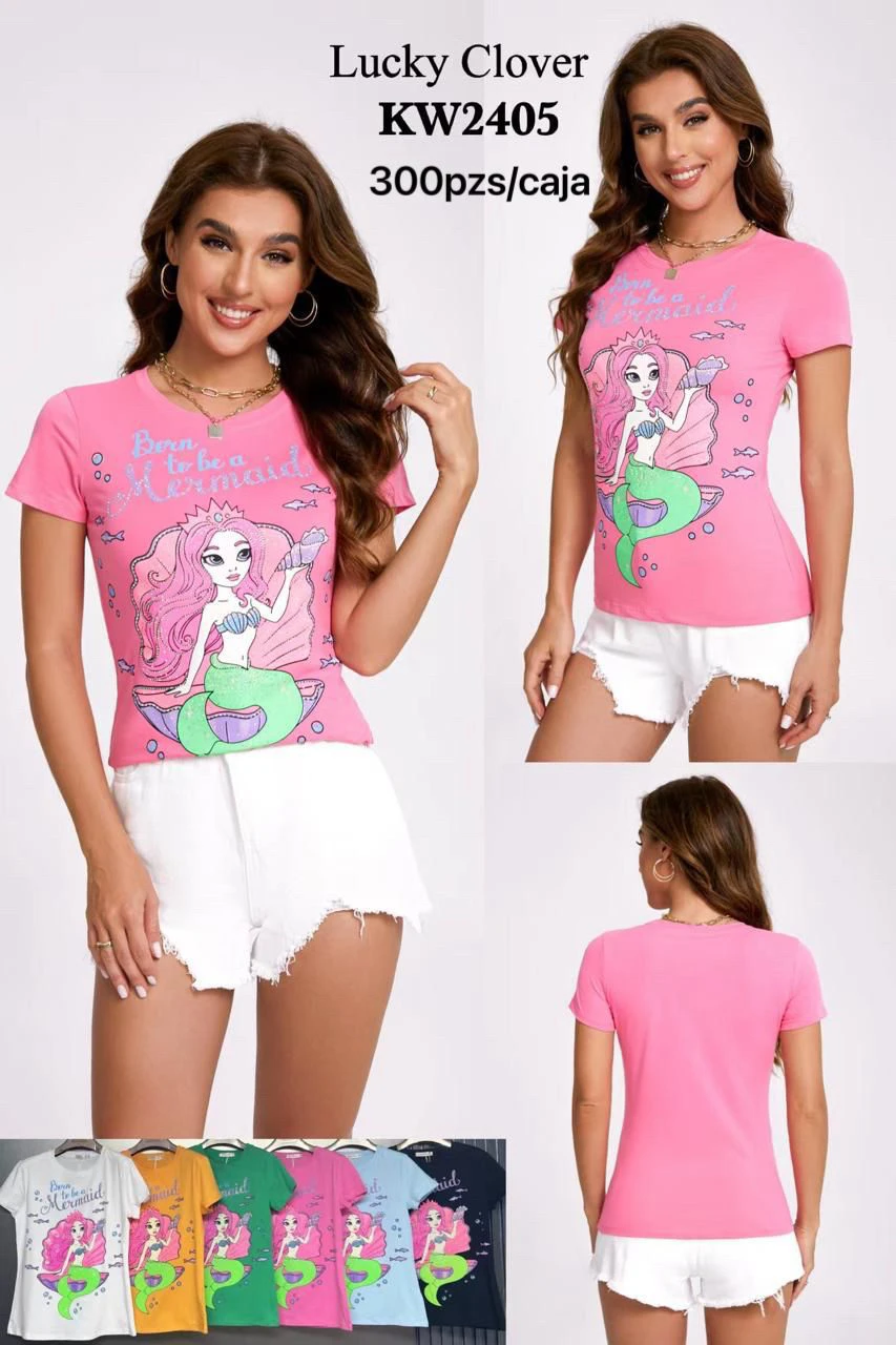 Playera con estampado de sirena-KW2405