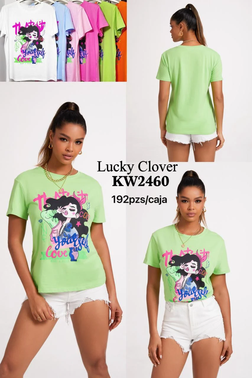 Playera de manga corta con estampado de chica anime-KW2460