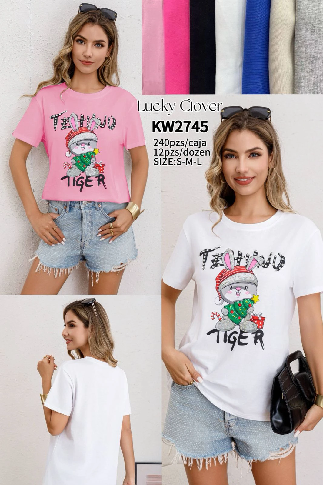 Playera de manga corta con estampado de conejo navideño-KW2745