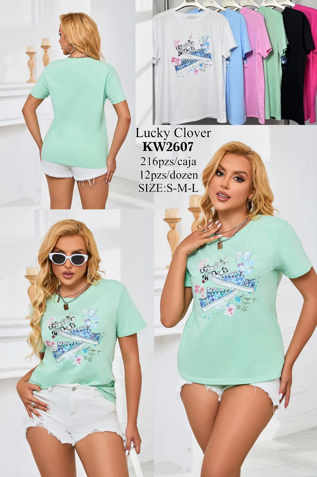 Playera estampada de mujer con tenis y mariposas-KW2607
