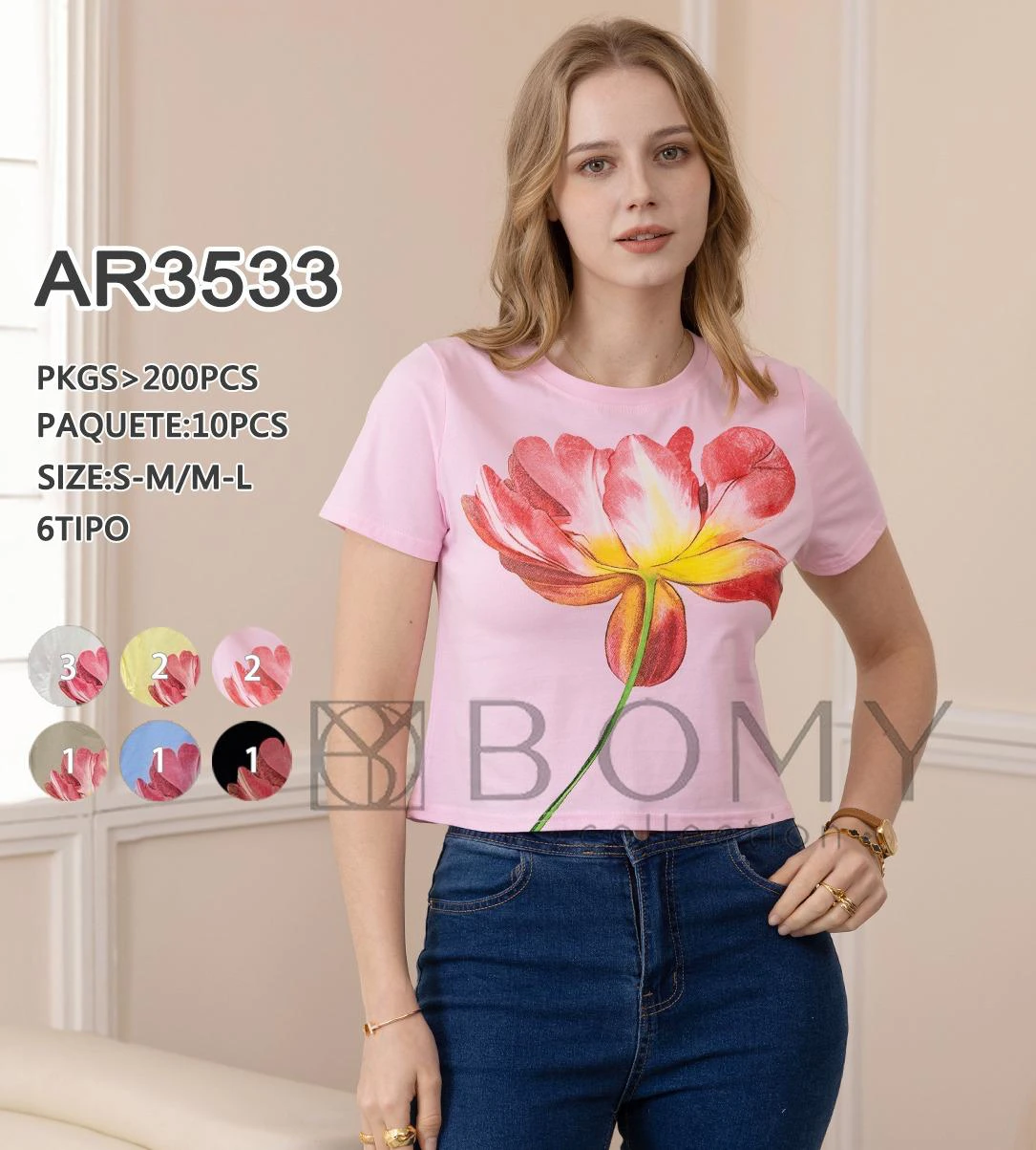 Playera de manga corta con estampado floral-AR3533