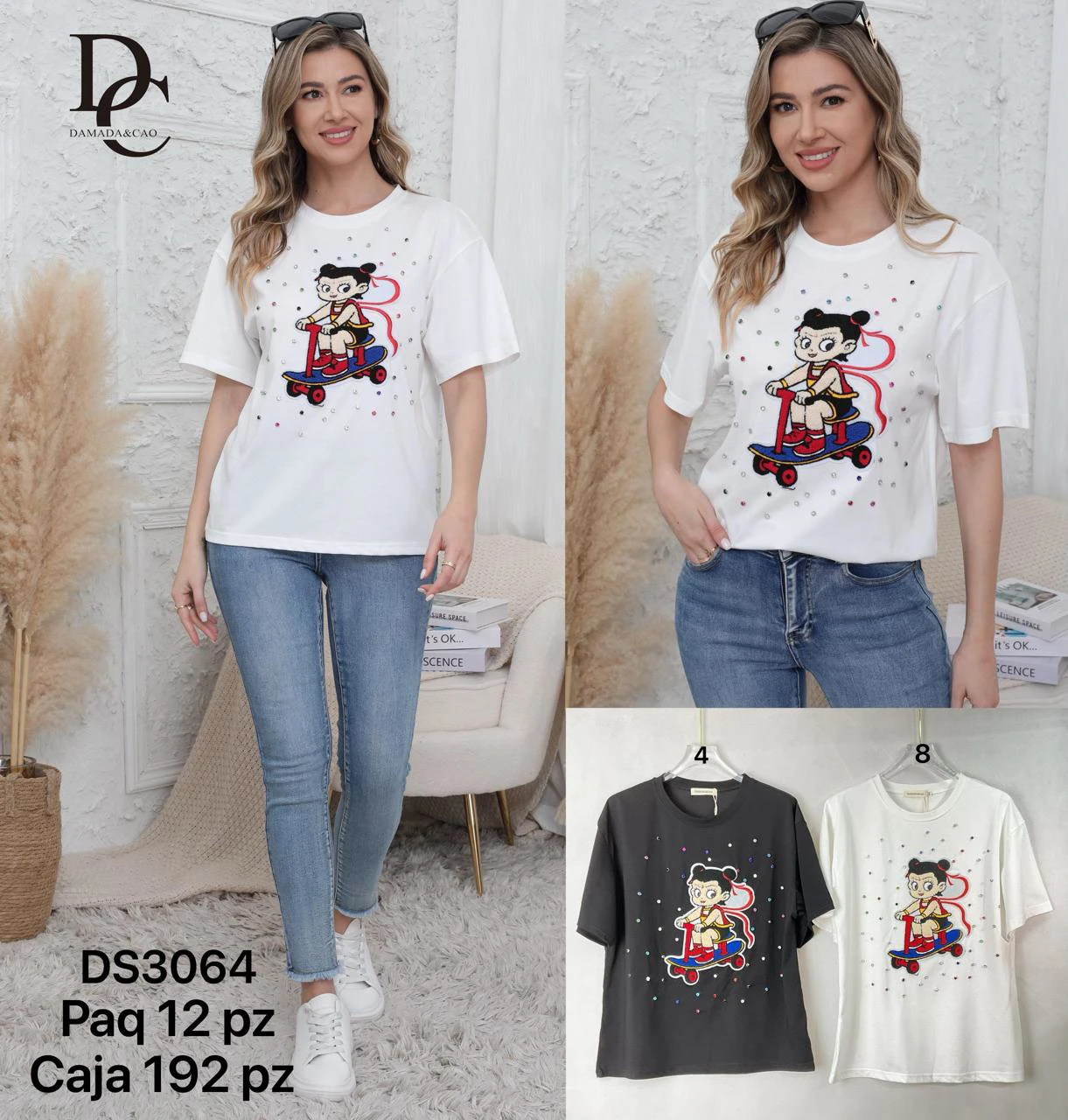 Playera casual con estampado de caricatura-DS3064