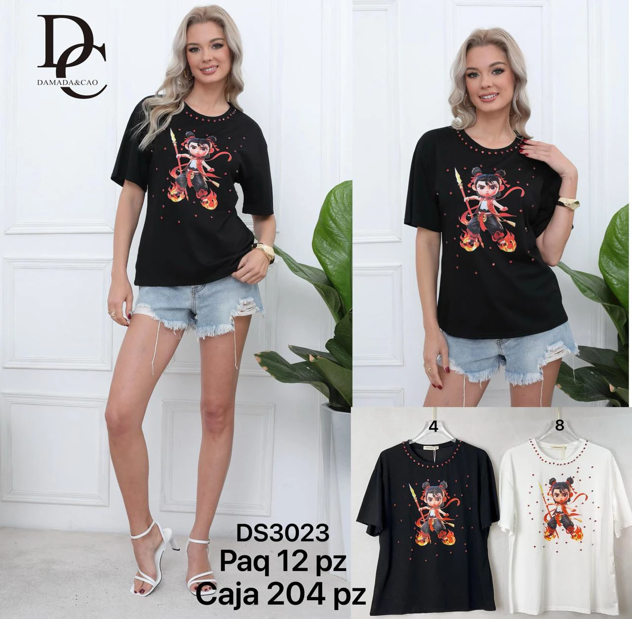 Playera con estampado de personaje de dibujos animados-DS3023