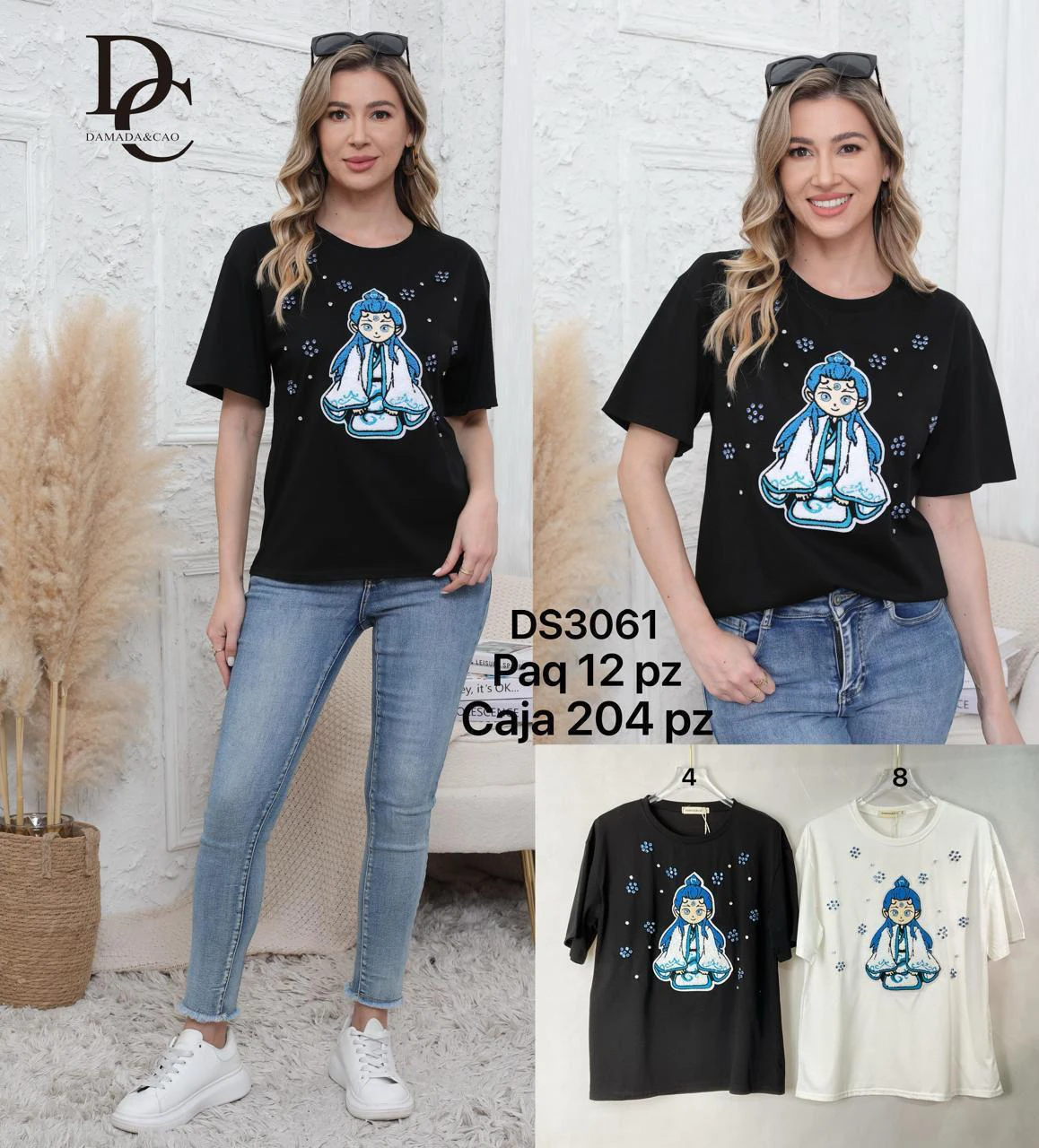 Playera con estampado de personaje y brillos-DS3061
