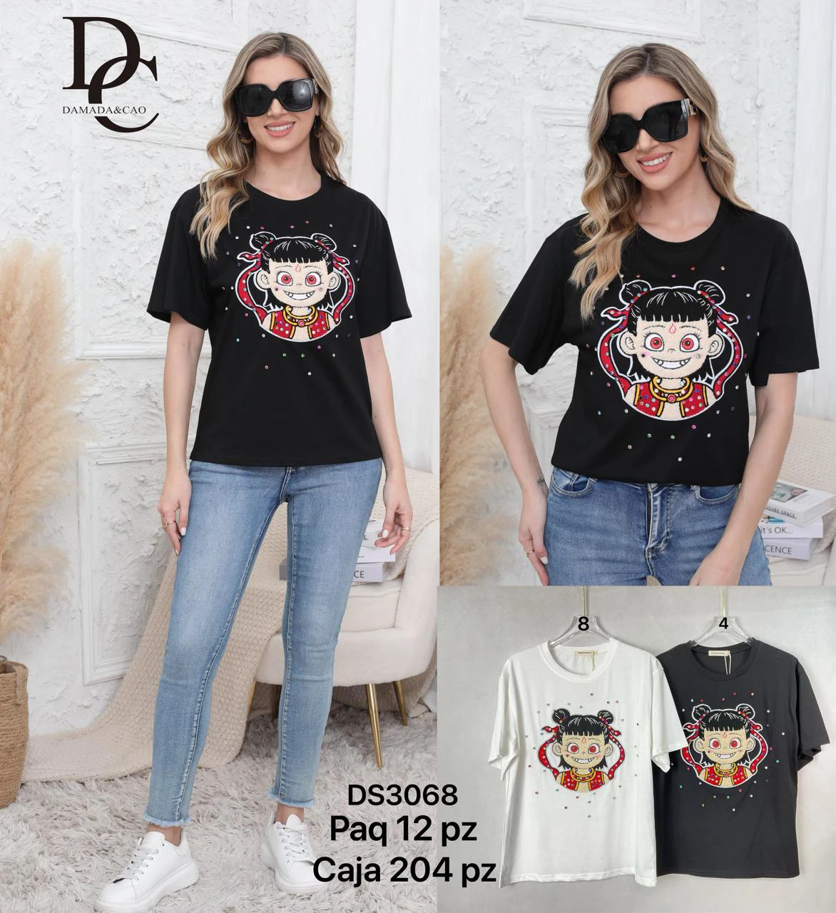 Playera de manga corta con diseño de personaje-DS3068