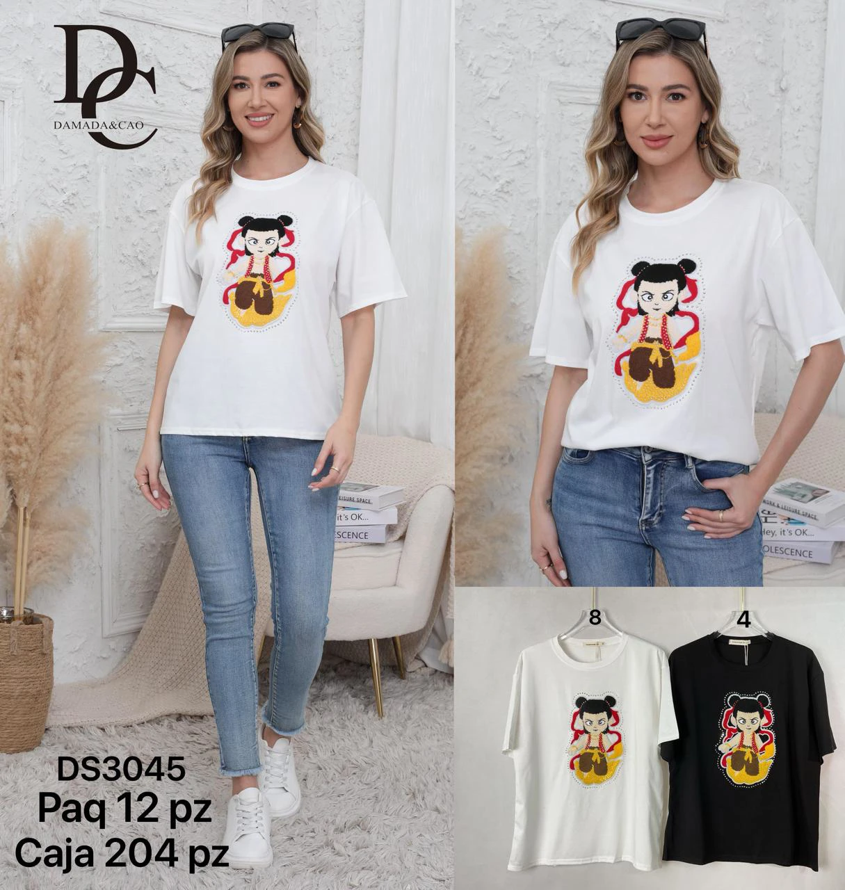 Playera de manga corta con estampado de muñeca-DS3045