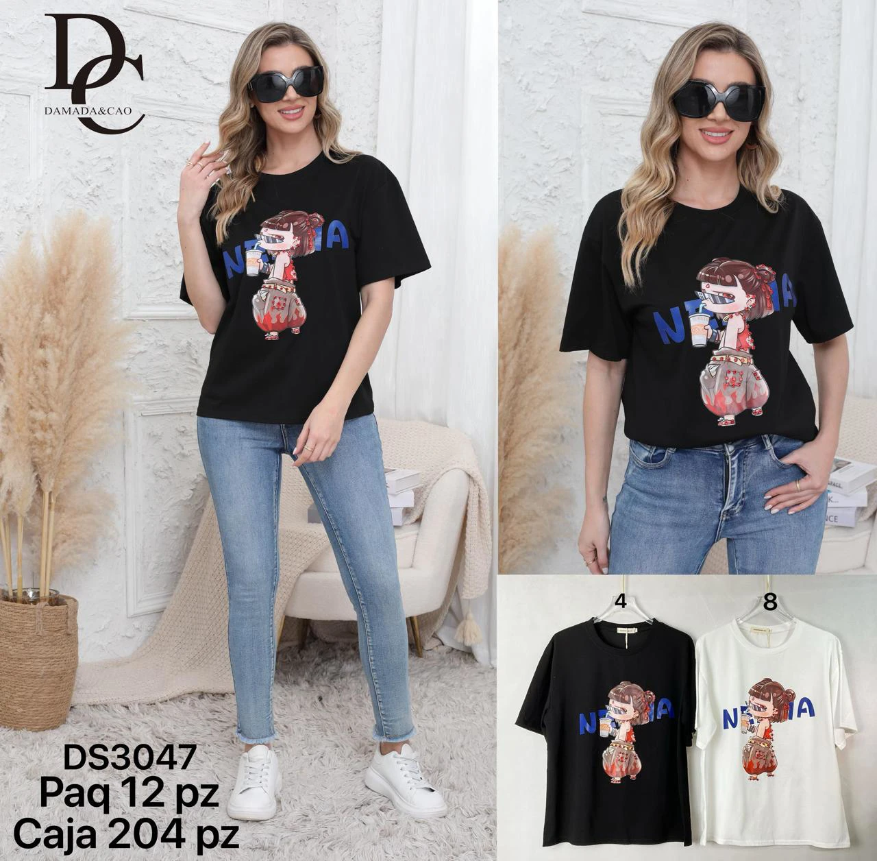 Playera estampada con diseño de caricatura-DS3047