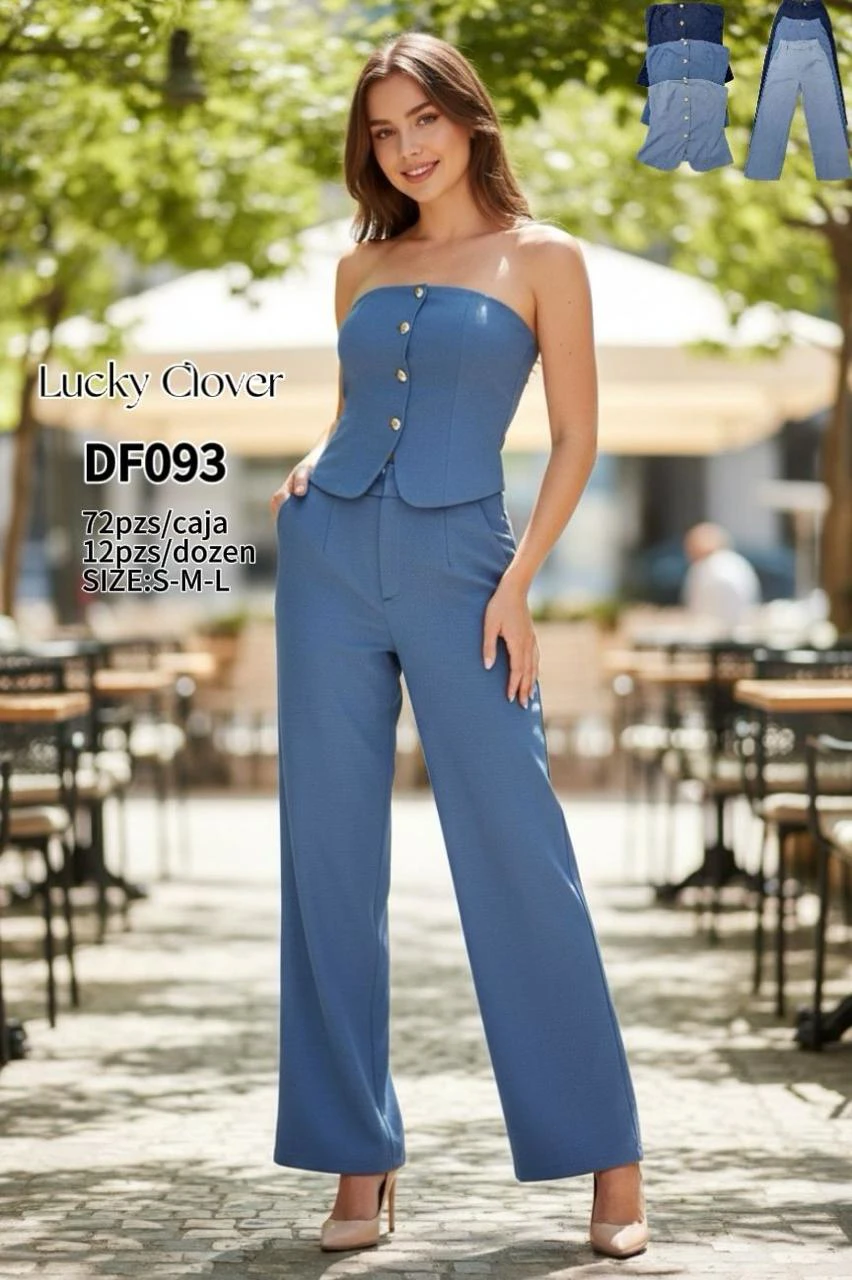 Conjunto de top strapless y pantalón de pierna ancha-DF093