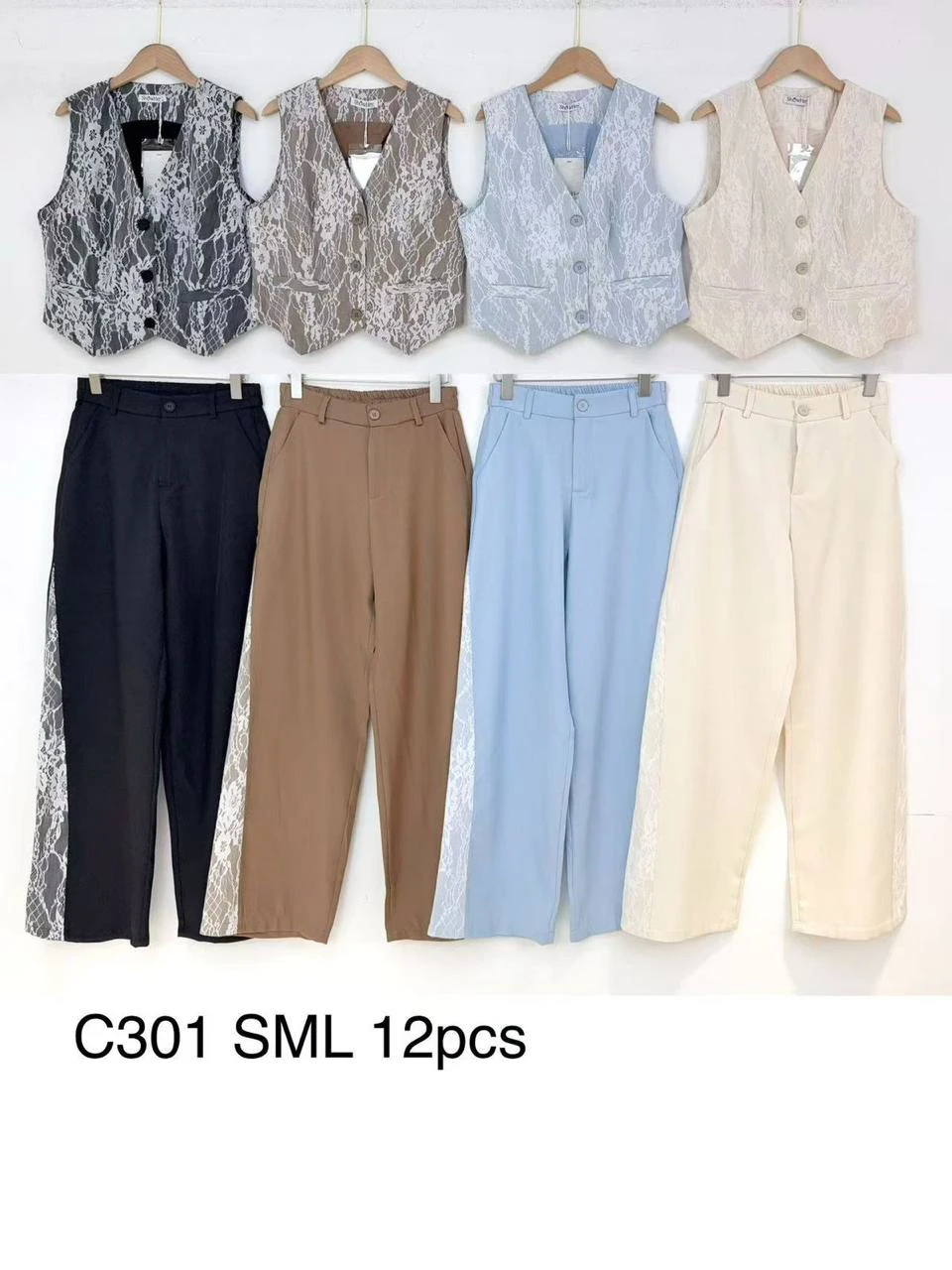 Conjunto de chaleco y pantalón con encaje-C301
