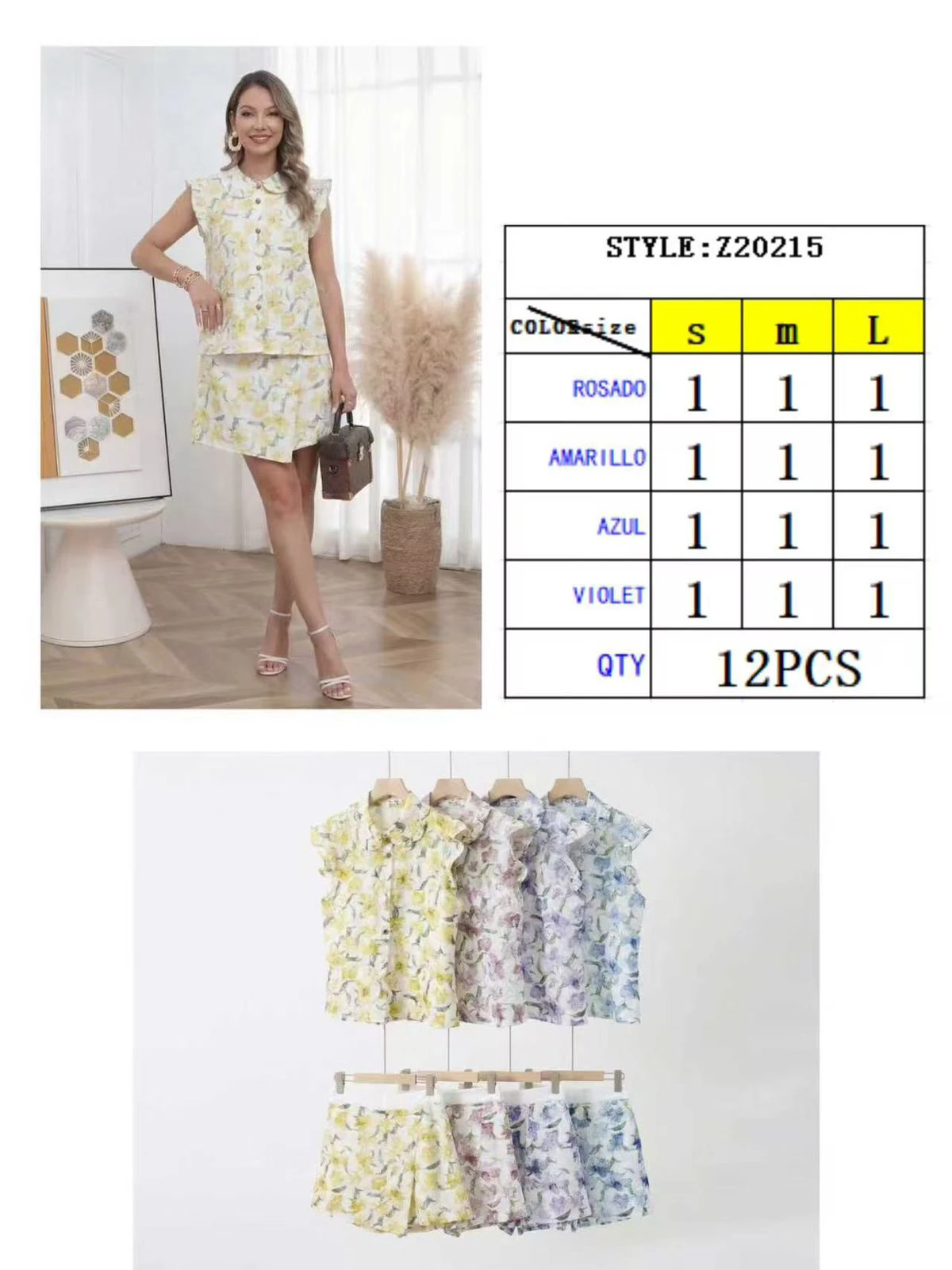 Conjunto de Blusa y Falda-Pantalón Floral-Z20215