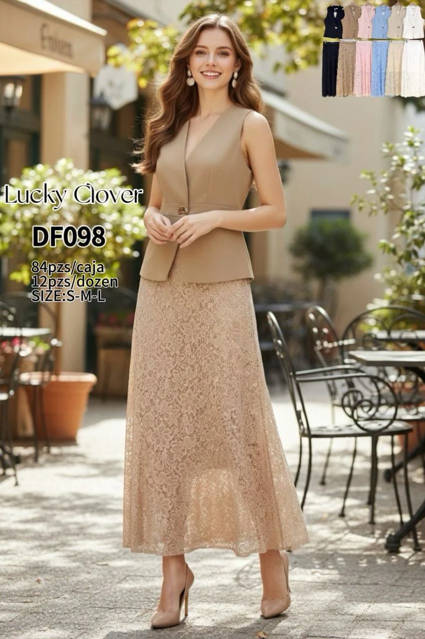 Conjunto de chaleco y falda de encaje-DF098