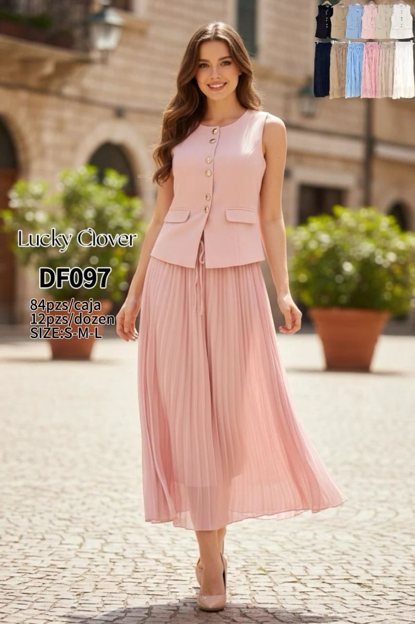 Conjunto de top sin mangas y falda plisada-DF097