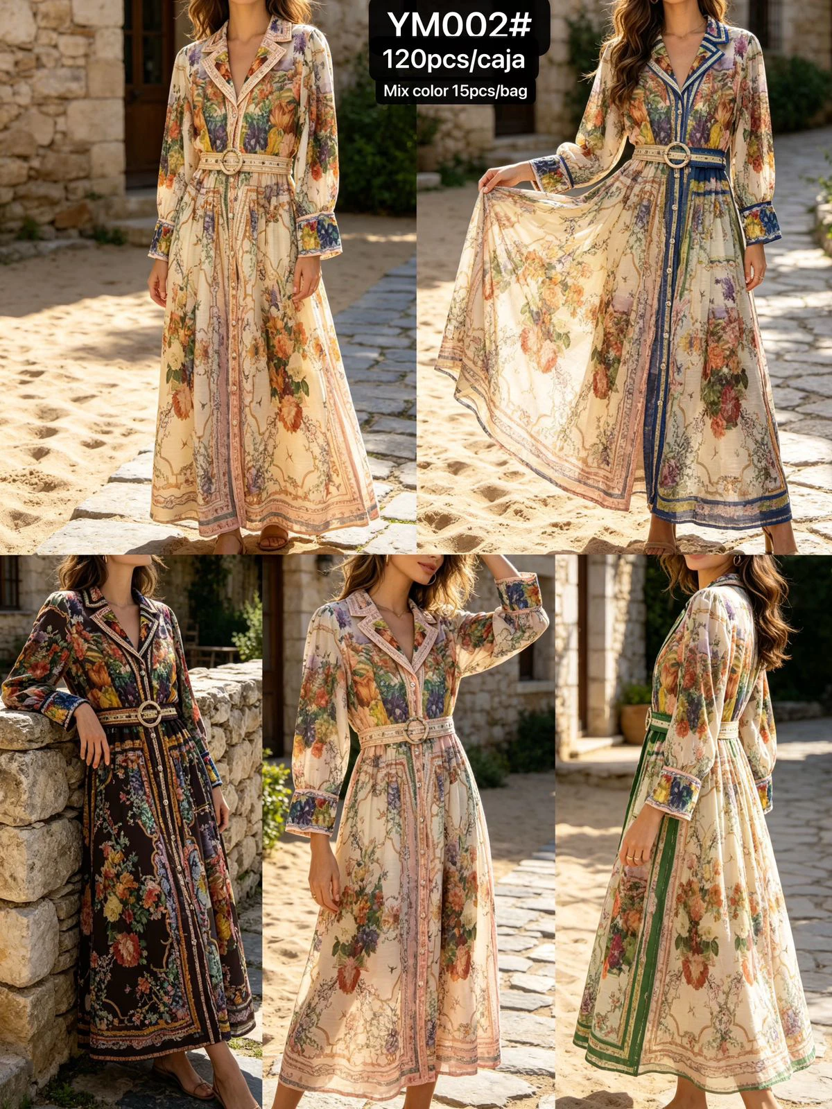 Vestido largo con estampado floral y botones-YM002