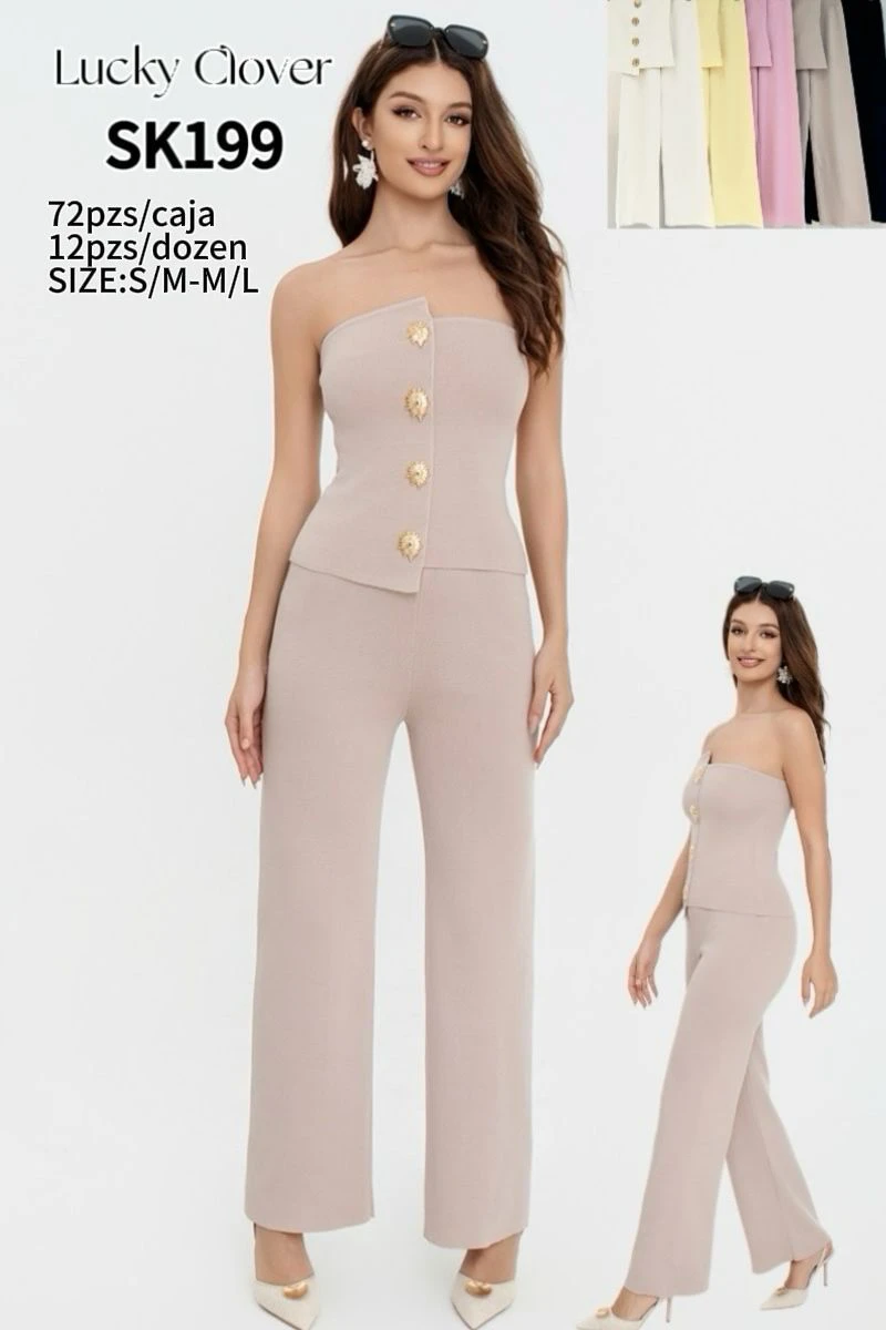 Conjunto de Top Strapless y Pantalón Ancho-SK199