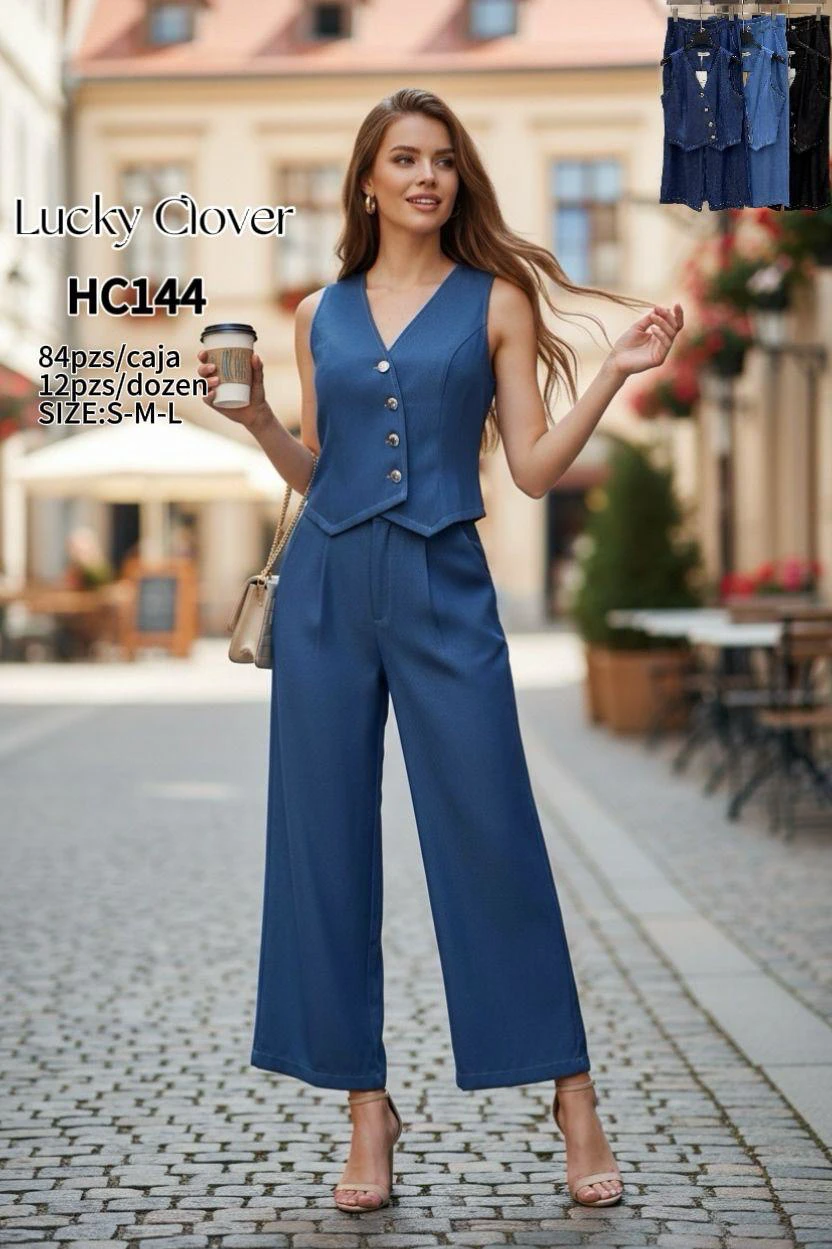 Conjunto de chaleco sin mangas y pantalón palazzo-HC144