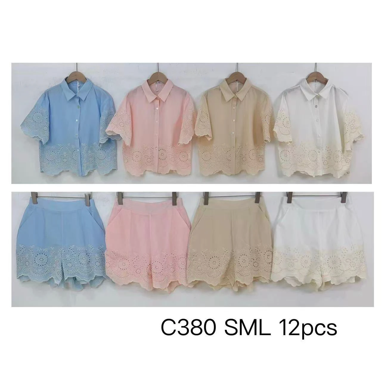 Conjunto de camisa y shorts calados-C380
