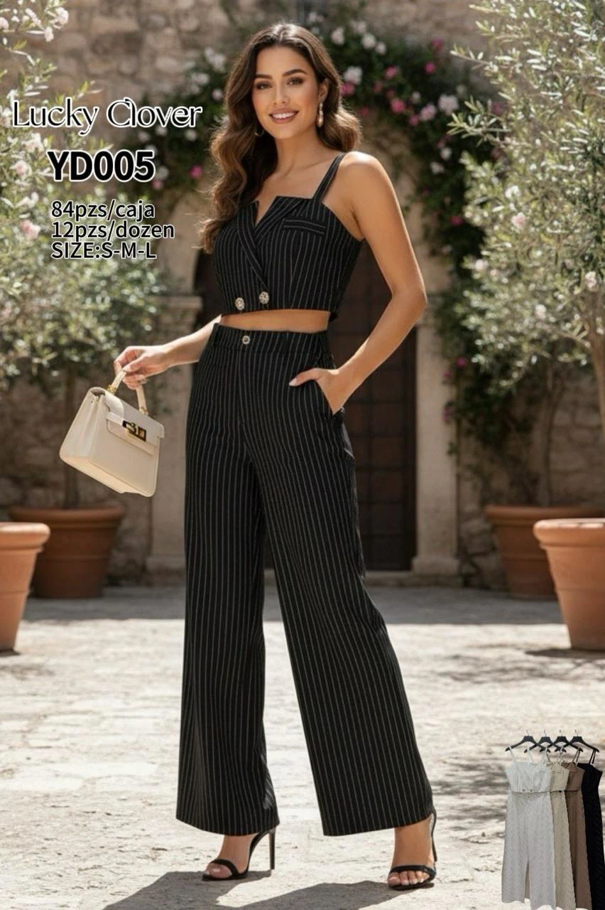 Conjunto de Crop Top y Pantalón Palazzo de Rayas-YD005