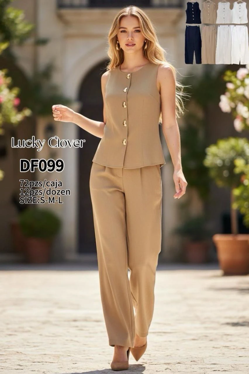 Conjunto de top sin mangas y pantalón-DF099