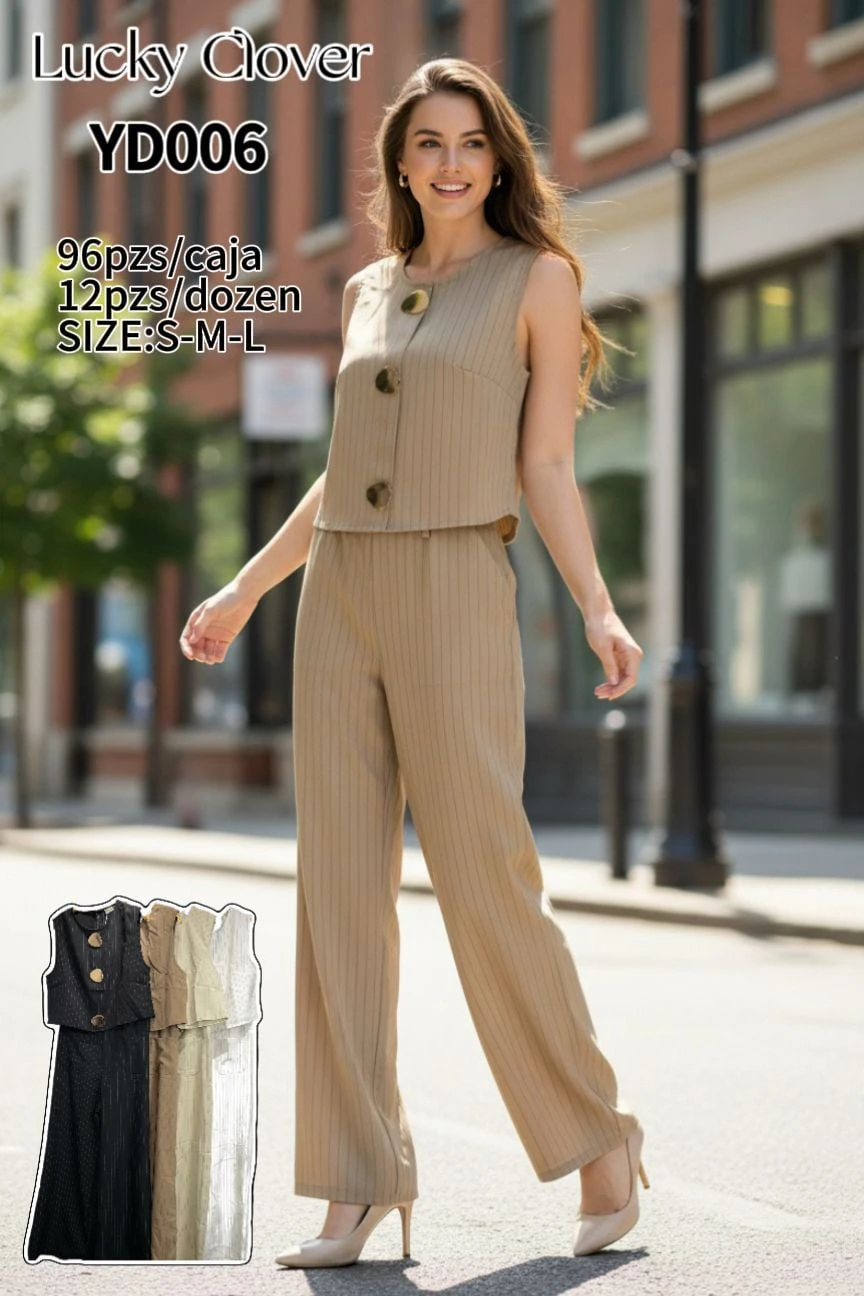 Conjunto de top de sisas y pantalón a rayas-YD006