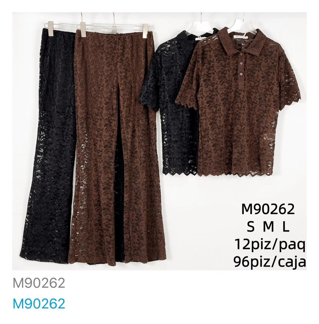 Conjunto de Top Polo y Pantalones de Encaje-M90262