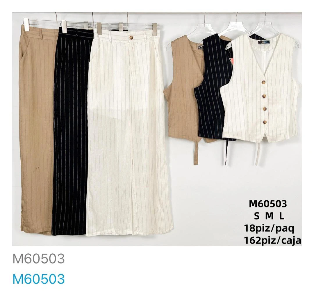 Conjunto de chaleco y pantalón a rayas-M60503