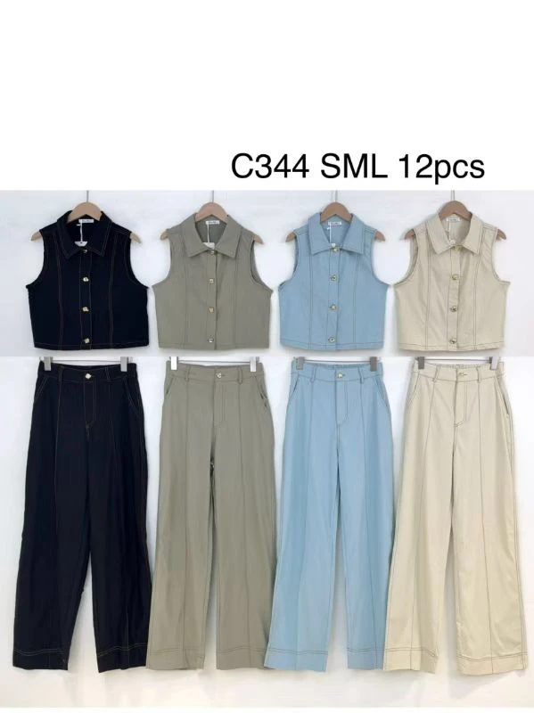 Conjunto de chaleco y pantalón de pierna ancha-C344